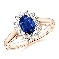 7x5MM Oval Cut 1.00Ctw Blue Sapphire & CZ Diamond Inspired By Princess Diana's Beautiful Halo Engagement Ring 925 Sterling Sliver