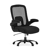 Flash Furniture Big & Tall Swivel Office and Gaming Chair with Lumbar and Back Support, Ergonomic Mesh Office Chair with Flip-Up Armrests and Adjustable Height, Black