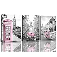 Paris Eiffel Tower Decor for Bedroom for Girls Pink Paris Theme Room Decor Wall Art Canvas Black and White Art Eiffel Tower Pictures Decorations London Big Ben Tower Eiffel Tower Painting Framed