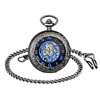 Vintage Roman Numerals Mechanical Pocket Watch, Men Womens Watch with Chain Xmas Fathers Day Gift