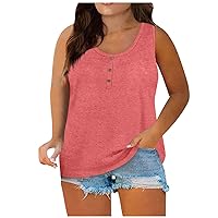 Plus Size Tank Top for Women,Summer Sleeveless Solid Fashion Casual Shirt Trendy 2024 Loose Outdoor Blouse T-Shirt