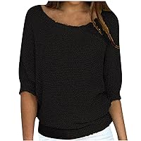 Half Sleeve Fall Sweater for Women Crewneck Knitted Jumper 2024 Trendy Loose Pullover Sweaters Loose Soft Blouse