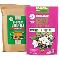 Kiss Me Organics Jasmine Dragon Pearls Tea Loose Leaf 4 oz & Green Tea Bags 100 Count