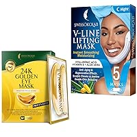 Double Chin Reducer V Line Lifting Mask Face Slimming + Under Eye Patches For Puffy Eyes 24k Gold Eye Mask For Dark Circles And Puffiness Collagen Eye Gel Pads