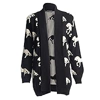 GirlzWalk New Women's Ladies Long Sleeve Button Top Chunky Horse Print Cable Knitted Granded Cardigan