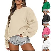 Women Crew Neck Sweatshirts Drop Shoulder Fleece Oversized Sweatshirt Long Sleeve Casual Loose Pullover Fall Sweater