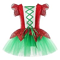 iiniim Kids Girls Christmas Santa's Elf Cosplay Costume Sequin Ballet Dance Performance Tutu Dress
