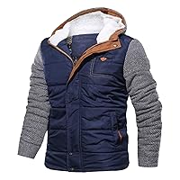 Mens Thick Sherpa Cotton Hooded Jacket Zip Up Heavyweight Winter Coat Outwear With Pocket for Outdoor Hiking Travel