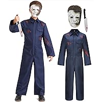Kids Michael Myers Costume with Blood Mask Knife Boys Halloween Costume Jumpsuit Coverall Scary Horror Killer Cosplay