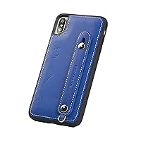[HANATORA] iPhone Xs MAX Case Italian Leather Smartphone Case Fall Prevention Impact Stand Function Genuine Leather Handy Belt Hand Made Strap Hall Blue Cyan GH-XSMAX-Blue