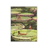 Posters Pond Lotus Flower and Lotus Leaf Poster Woman on Giant Lotus Leaf Poster - 副本 Canvas Wall Art Prints for Wall Decor Room Decor Bedroom Decor Gifts 20x26inch(51x66cm) Unframe-Style
