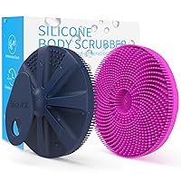 Silicone Body Scrubber 2 Pack, Upgrade 3rd Generation Shower Bath Brush, Lather Nicely, Soft Massage Body, More Hygienic Than Loofah, Gentle Exfoliating for Sensitive Skin, Dark Blue+Purple