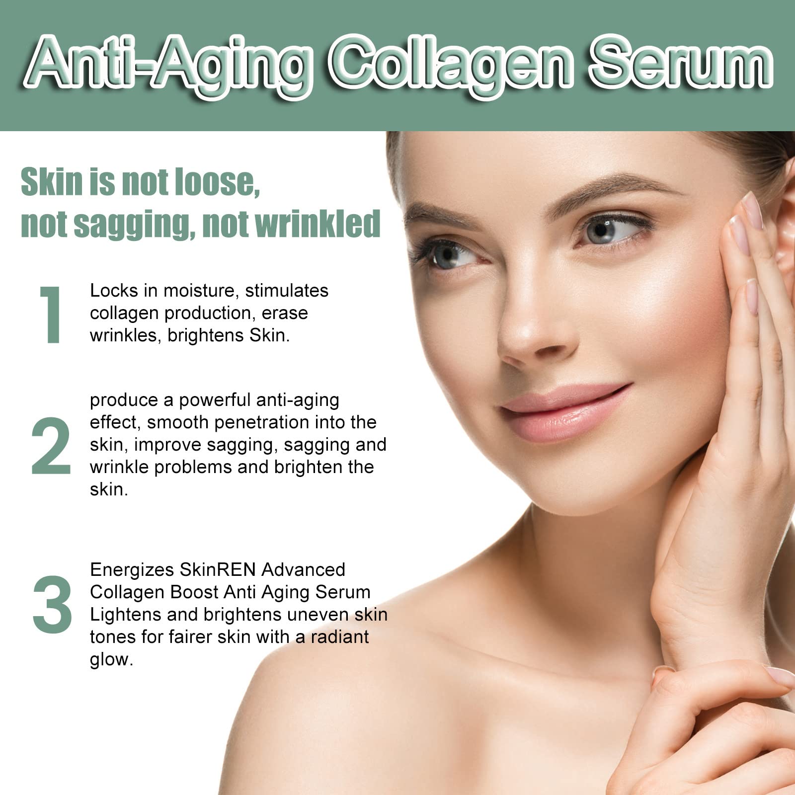 3Pcs Ren Advanced Collagen Boost Anti Aging Serum,Ren Boost Anti Aging Serum, Ren Collagen Peptide Serum for Face Wrinkles, Erase Wrinkles, Brightens Skin for All Skin Types
