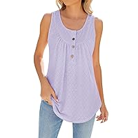 Womens Casual Tank Tops，2024 Summer Tank Top for Woman Sleeveless Tunic Tops Button Scoop Neck Flowy Basic Blouse