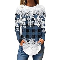 Work Blouses for Women Classic Christmas Snow People Shirt Long Sleeve Crew Neck Casual T-Shirt Workout Clothes
