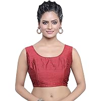 Poly Raw Silk Sleeveless Stitched Bollywood Designer Indian Style Blouse for Saree Crop Top Choli (46, Maroon)