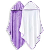 BAMBOO QUEEN 2 Pack Baby Bath Towel - Rayon Made from Bamboo, Ultra Soft Hooded Towels for Kids - X Large Size for 0-7 Yrs (White and Violet, 37.5 x 37.5 Inch)