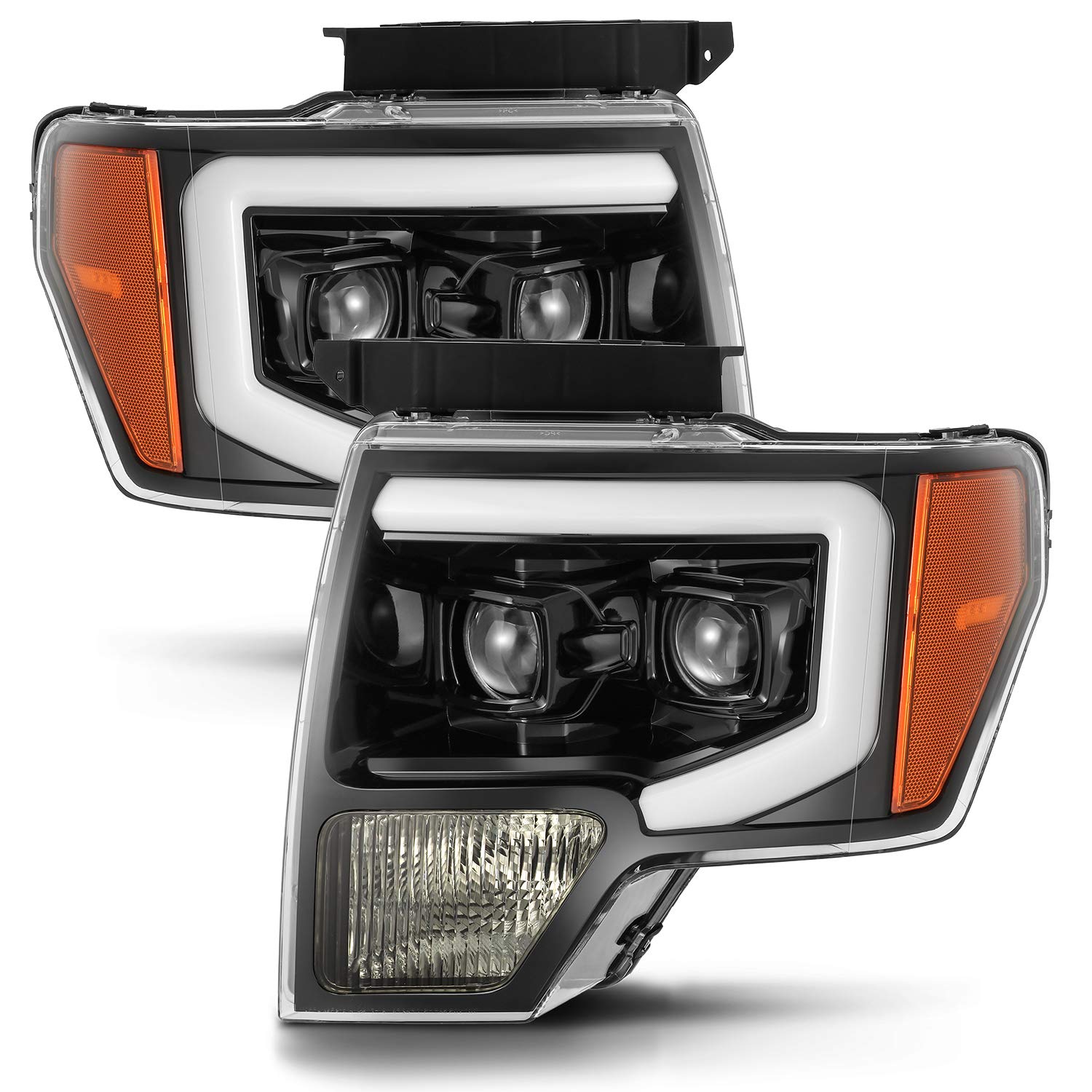 AlphaRex Base Model Jet Black with Smoke Lens For 09-14 Ford F150 DRL LED Tube Dual Projector Headlights
