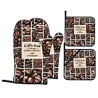 (Coffee Collage) 4 Oven Mitts and Pot Holders Sets Farmhouse Kitchen Gloves for Cooking Grilling Baking BBQ Mushroom Pot Holders Cook Essentials Accessories
