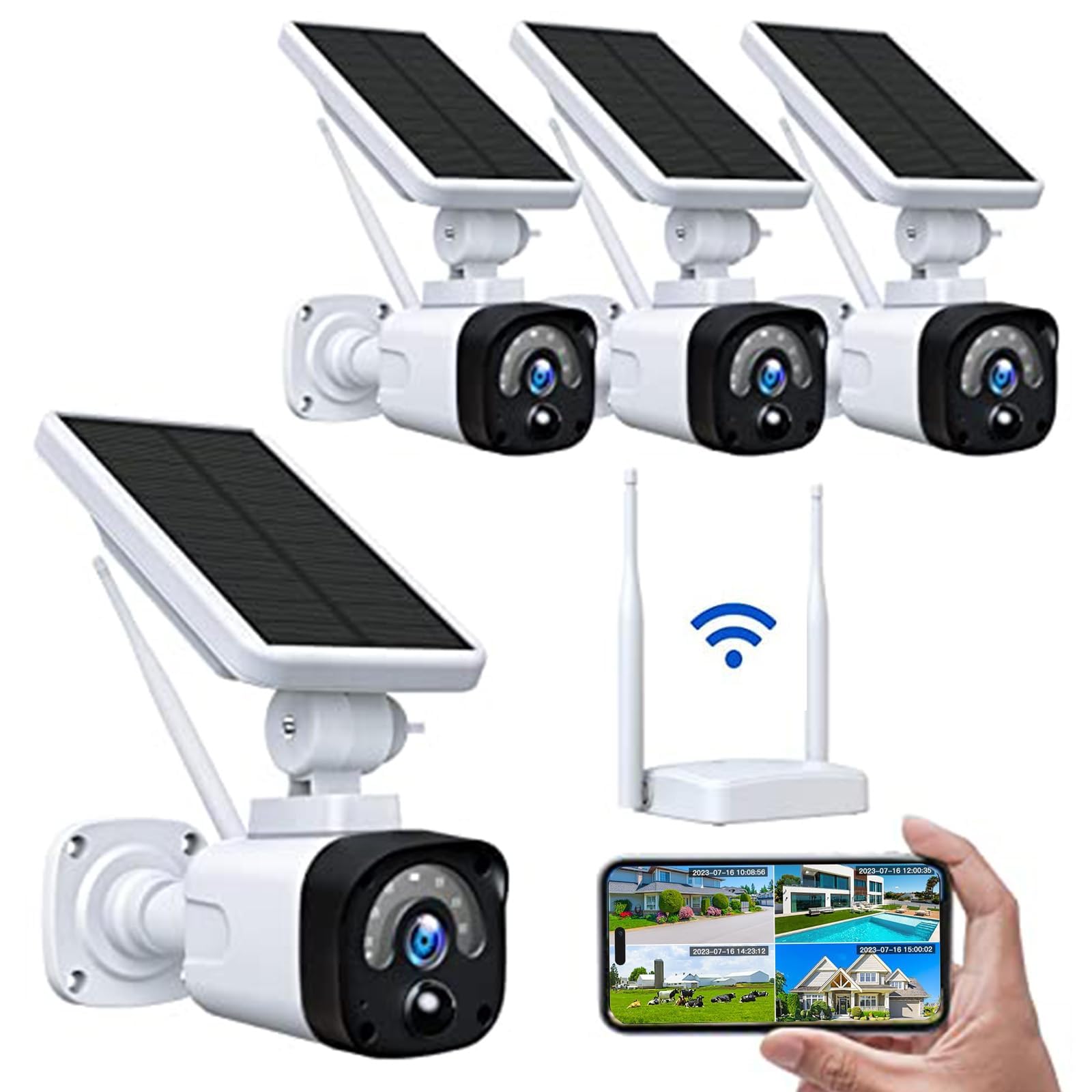 CAMBLINK 2.5K Solar Wireless Security Camera System Outdoor,4 Camera Security System with Base Station,Battery Powered,4MP Night Vision,PIR Motion Detection,Cloud Storage,2 Way Talk,Waterproof