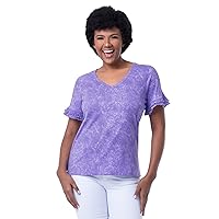 Lee Women's Cotton Ruffle Short Sleeve V-Neck T-Shirt