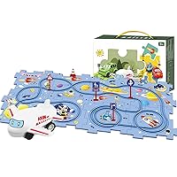 Jigsaw Car Track Puzzle Track Car Play Set 15PCS/Set DIY Assembling Electric Race Car Track Set Jigsaw with Plane and Road Sign Car Play Set for Kids 3+ Years Old NO Battery Space