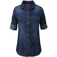 NE PEOPLE Womens Classic Button Down Comfy Denim Shirts in Various Styles W/Pockets