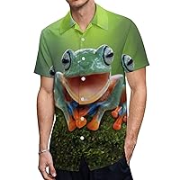 Tree Frog, Flying Frog Laughing Hawaiian Shirt for Men Short Sleeve Button Down Summer Tee Shirts Tops