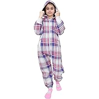 Fleece Onesie for Kids Onesie Lounge Wear Purple Check Printed Comfy Gifts for Children Girls Age 5-13 Years