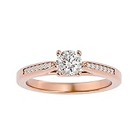 Certified 18K Gold Ring in Round Cut Moissanite Diamond (0.53 ct) Round Cut Natural Diamond (0.06 ct) With White/Yellow/Rose Gold Engagement Ring For Women