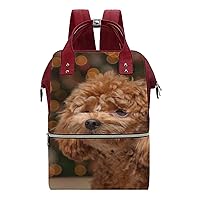 Cute Poodle Puppy Diaper Bag Backpack Multifunction Travel Backpack Large Capacity Waterproof Mommy Bag Red-Style