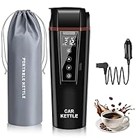 Car Electric Kettle:12V/24V Portable Water Boiler Heated Travel Mug,Multiple Temperature Adjustable Coffee Tea Truck Cup with 304 Stainless Steel Dry Burn Protection & Handy Cup Bag