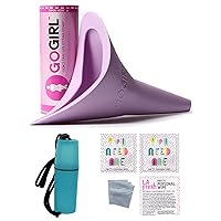 GoGirl Female Urination Device, Lavender & Waterproof for Spills & Splashes Tote Holder. Feminine Natural Wipes & Extra Zip Baggies 5 Tote Color Choices (Blue Tote)
