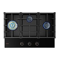 FOTILE GLG30301 30” Moonshadow Tempered Glass 3-Burner Gas Cooktop, Tri-Ring 18,000 BTUs Left Burner with Flame Failure Protection Removable Grates and Installation/LP Kit