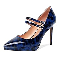 Womens Dress Patent Pointed Toe Adjustable Strap Wedding Buckle Stiletto High Heel Pumps Shoes 4 Inch