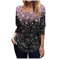 Women's Long Sleeve Blouses Fashionable Waist Square Neck Print T-Shirt Top Flannel, S-3XL