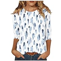 Womens Workout Clothes, Womens Shirts Dressy Casual Holiday Tops for Women 2024 Teacher Outfits 3/4 Sleeve Shirts for Women Cute Print Graphic Tees Blouses Casual Plus Size (Light Blue,L)