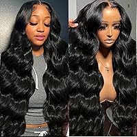 26 inch Body Wave Lace Front Wigs Human Hair Pre Plucked HD Lace Frontal Glueless Wigs Human Hair 180 Density 13x4 Lace Front Wig with Baby Hair Natural Black Human Hair Wig for Women