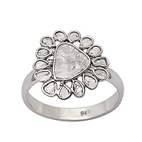 2.50 CTW Natural Diamond Polki Sterling Silver Boho Handmade Promise Ring, Engagement Wedding Ring