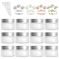 12 Pack 30ml 1 oz Matte Clear Glass Jars with Silver Lids & Inner Liners,Round Containers Travel Jars for Cosmetics, Eye Shadow, Makeup and Face cream Lotion.
