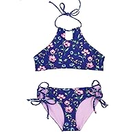 Girls' Reversible 2 Piece Purple Bikini with Halter Top
