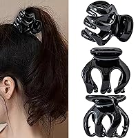 Black Small Claw Clips Women High Ponytail holder Black Polished Girls Cute Hair Clips for Thin Hair Partial Hair Jaw Clips for Bun 3 Counts in Set Hair Styling Accessories (Solid Black)