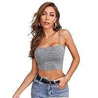 Womens Summer Tops Sexy Casual T Shirts for Women Marled Crop Cami Top