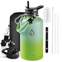 Insulated Water Bottle 64 oz, Triple Wall Vacuum Stainless Steel (Cold for 48 Hrs), Leak Proof & BPA-Free, Half Gallon Water Flask Jug with Paracord Handle & Straw Spout Lids