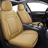LINGVIDO Leather Car Seat Covers,Breathable and Waterproof Faux Leather Automotive Seat Covers for Cars SUV Truck Sedan,Universal Driver Seat Cover with Backrest (2 PCS Front Seat, Beige)