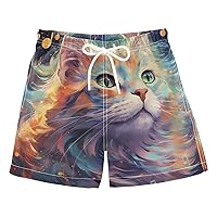 ALAZA Cat Music Notes Galaxy Boy’s Swim Trunk Quick Dry Beach Shorts Swimsuit Bathing Suit Swimwear