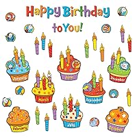 Eureka Back to School Dr. Seuss 'Happy Birthday' Cupcake Mini Bulletin Board and Classroom Decorations, 70pc, 6'' W x 21'' L