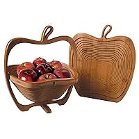 Collapsible Apple Shaped Bamboo Basket - Kitchen Fruit Centerpiece Bowl Decor