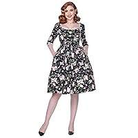 Bettie Page Liz 3/4 Sleeve Swing Dress in Blossom