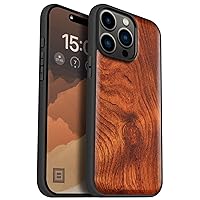 Carveit Magnetic Wood Case for iPhone 15 Pro Max [Solid Wood & Black Soft TPU] Shockproof Protective Cover Unique Wooden Case Compatible with magsafe (Natural Wood -Red Wood)